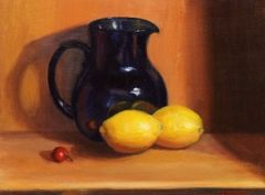 Blue pitcher with lemons oil painting