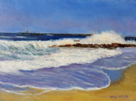 Salsisbury beach reservation oil painting breaking waves